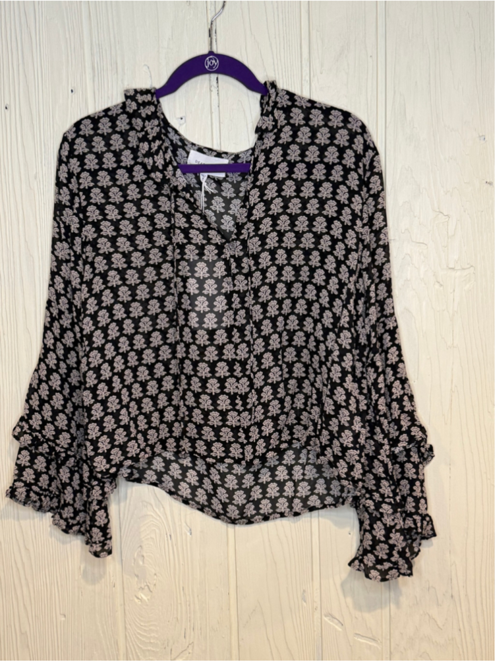 Women's Dear John Floral Print Blouse Black White Size S